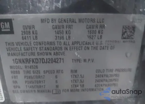 2013 Chevrolet Traverse Ls from USA, damaged, VIN 1GNKRFKD7DJ204271